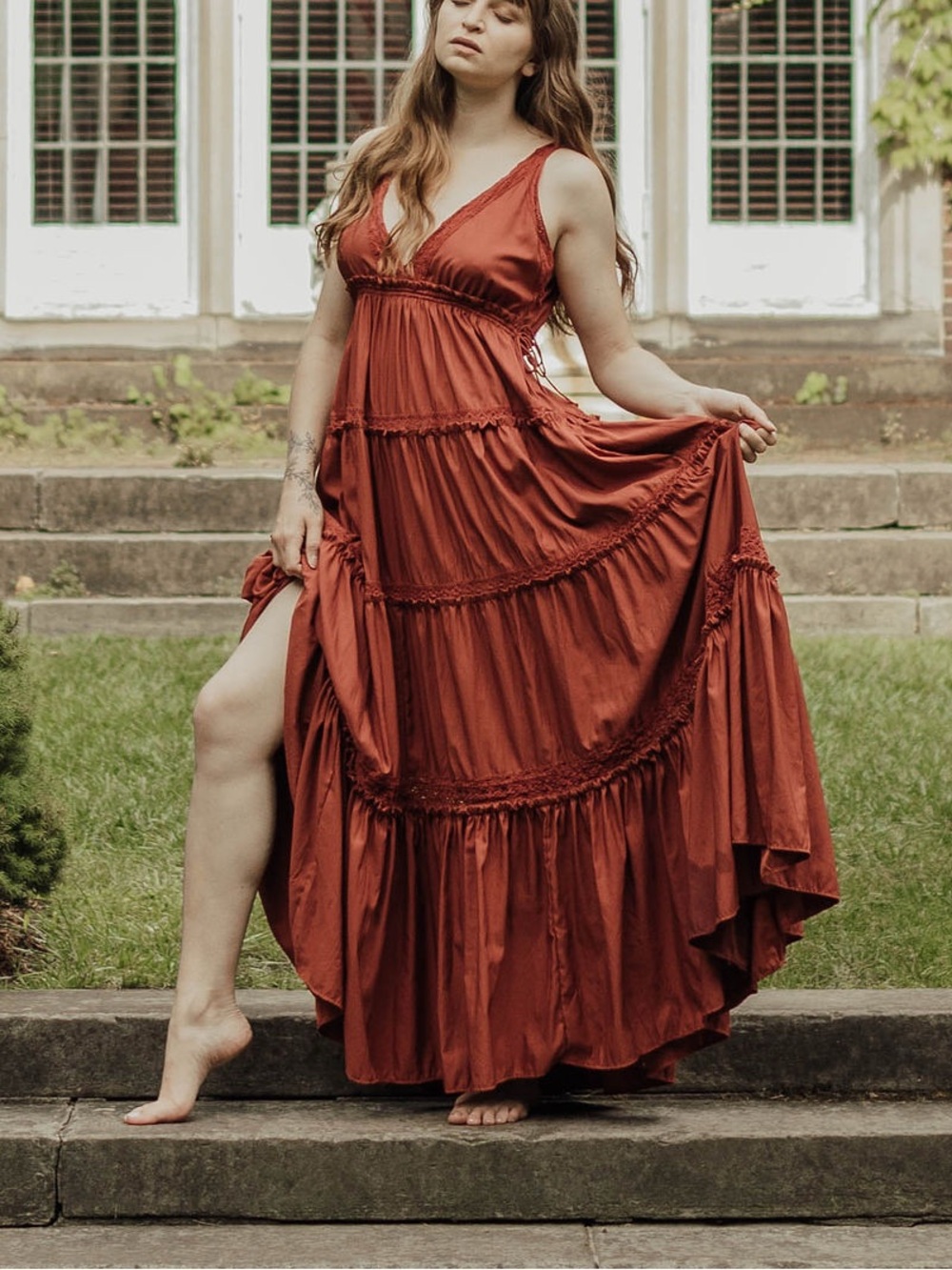 Zara adjustable Sleeveless Rust Tiered Maxi Dress
